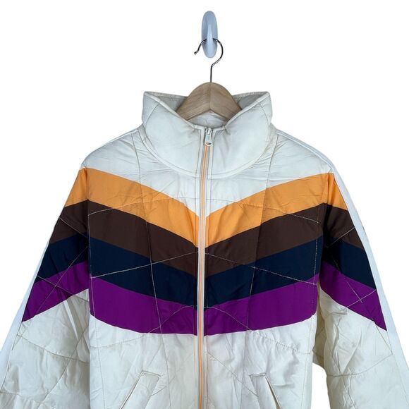 NWT FP Movement x Hatch Printed Puffer Jacket Sz L Ivory Chevron Combo Maternity - Picture 6 of 12